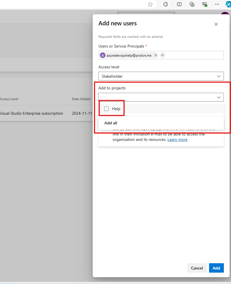 Add user to a project