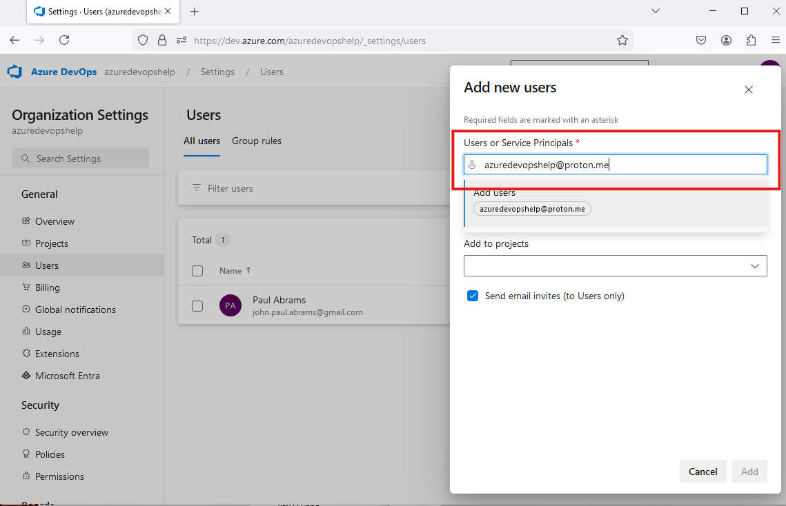 Enter user email address